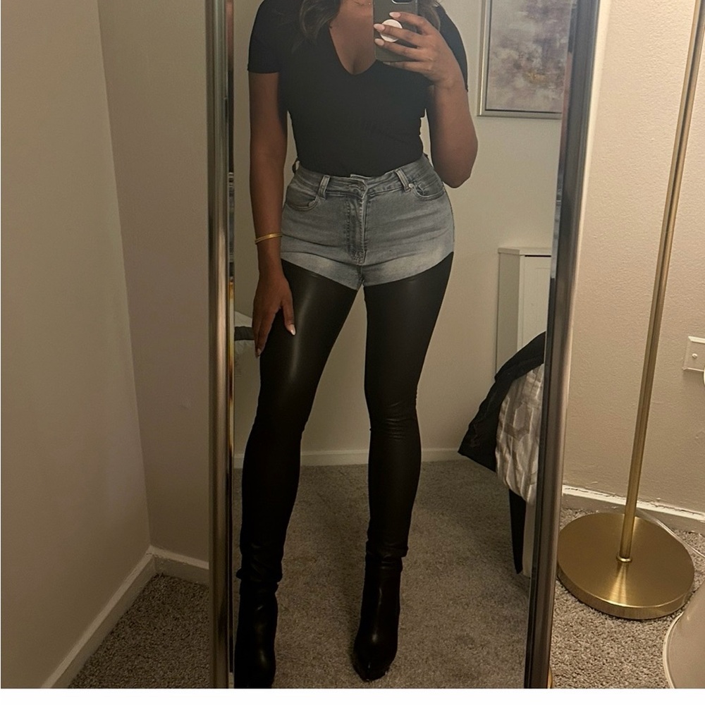 Black Top and Faux Leather Leggings
